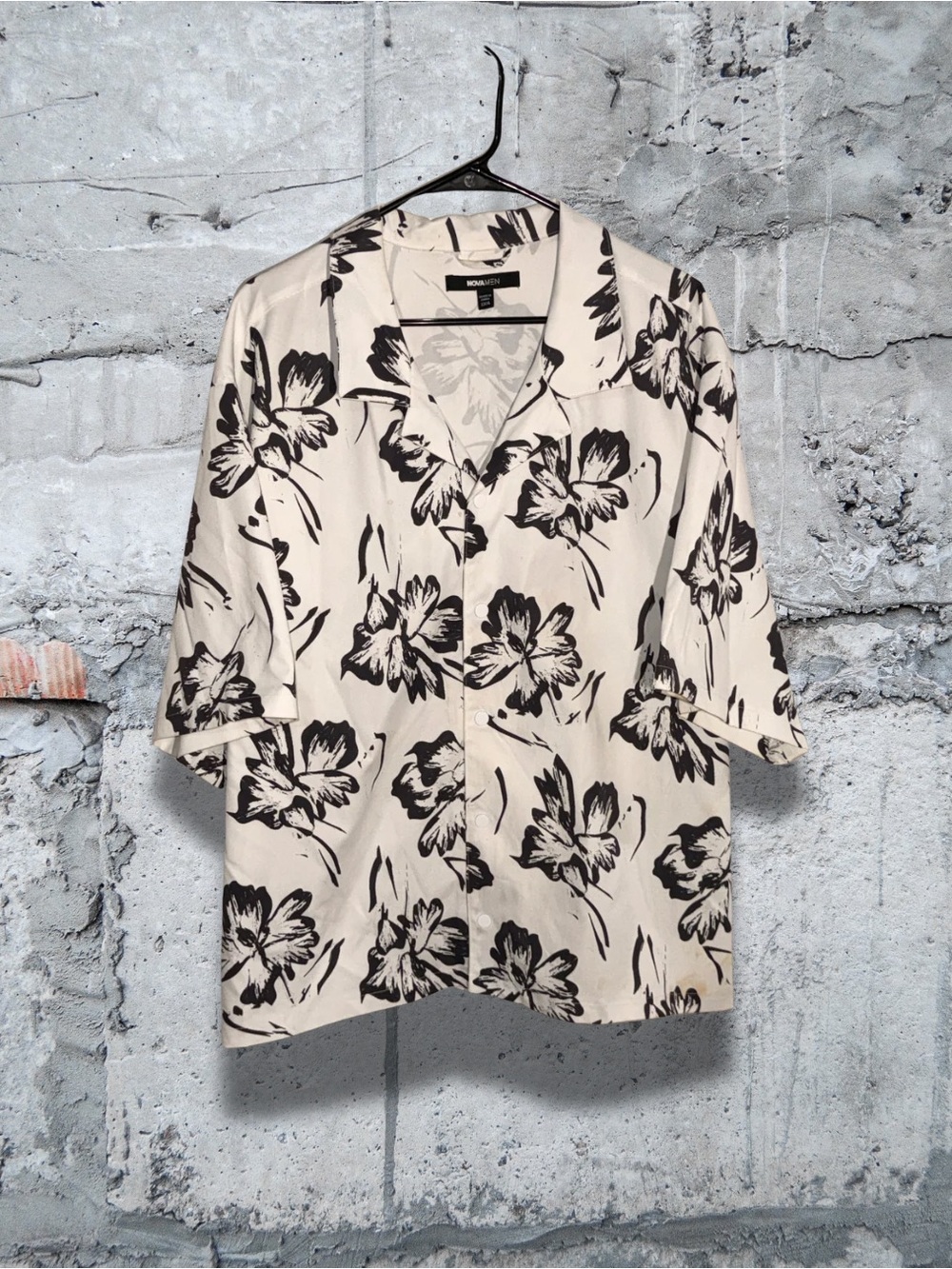 Fashion Nova Cream Shirt with Black Floral Print